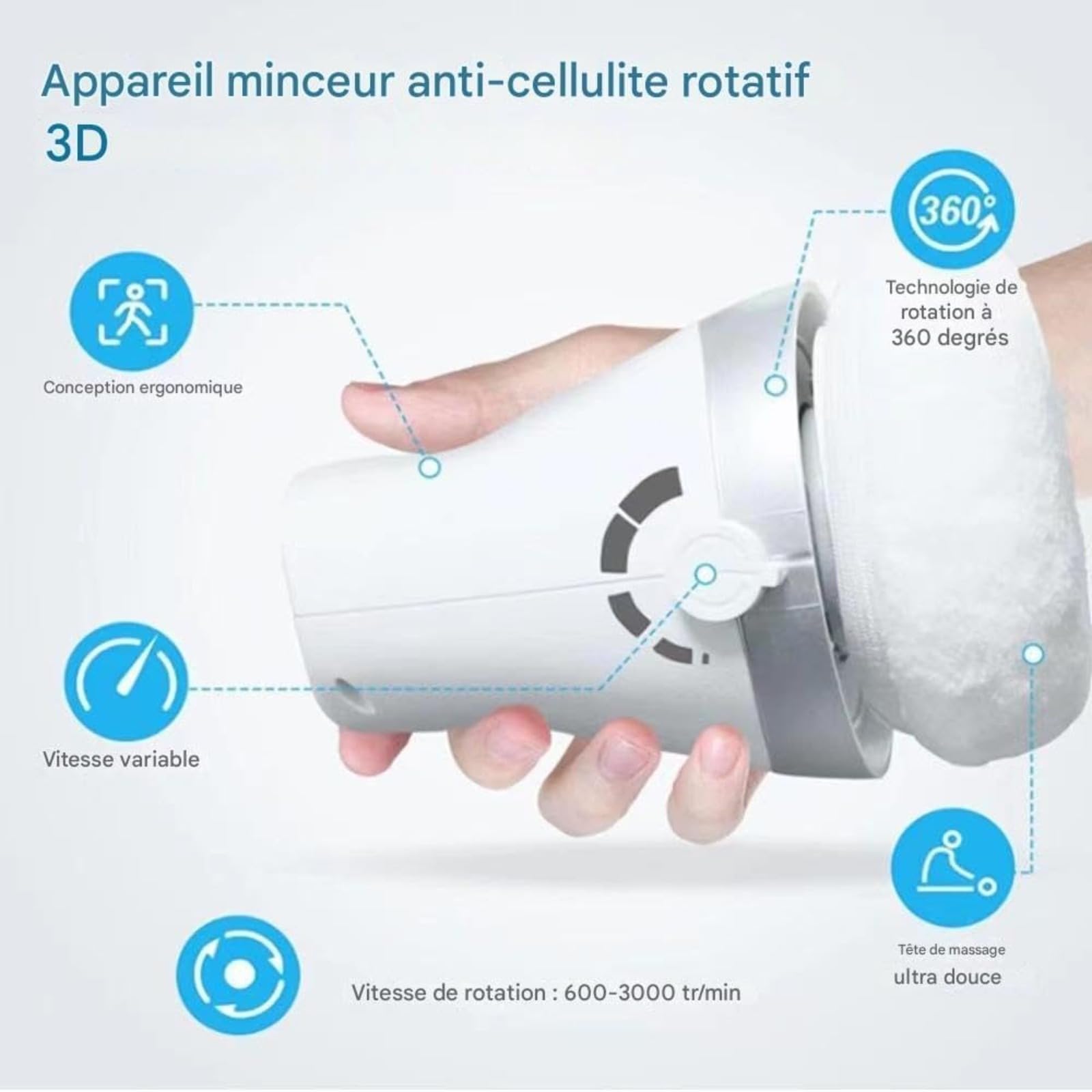 Massage Cellulite Masseur,Vibrapro Anti Cellulite,appareil anti cellulite,Intensité réglable à volonté,3 coussins amovibles en tissu doux pour soulager la fatigue physique et raffermir la silhouette