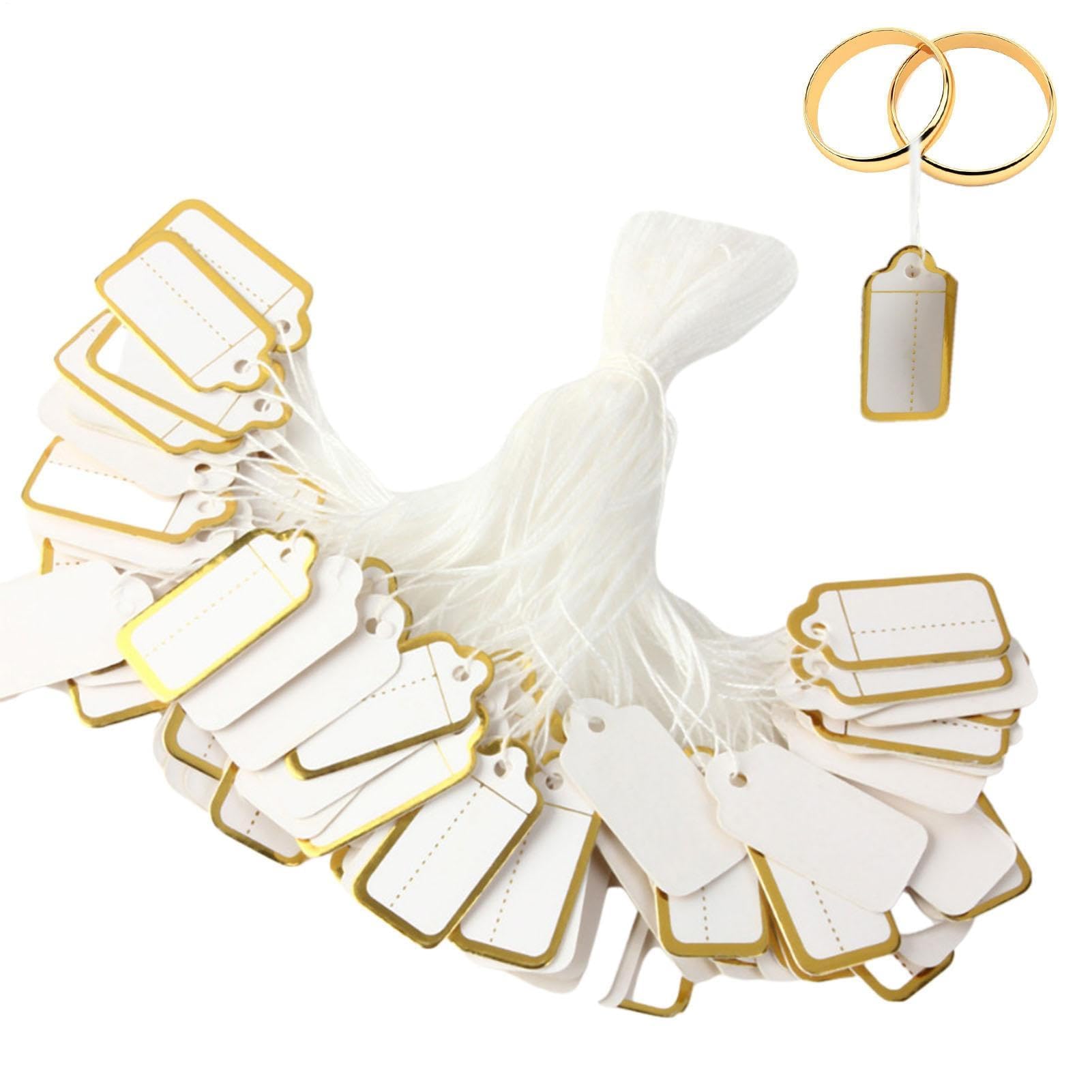 HYQOUKLR Merchandise Marking Tags, 100 Blank Jewelry Tags With String, Multicolor(Gold)