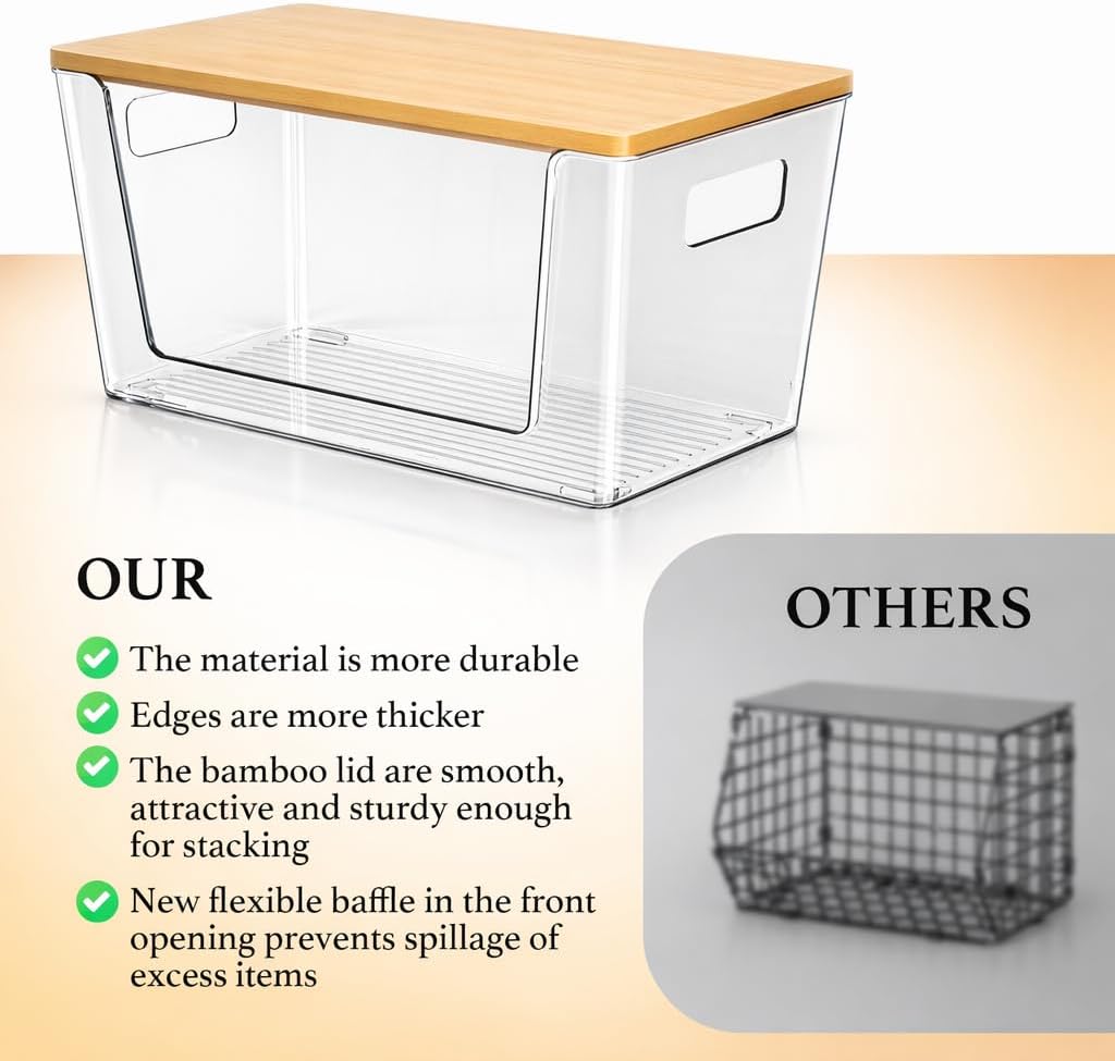 Trash Bag Holder with Bamboo Lid - Stackable Under Sink Organizer & Garbage Bag Dispenser for Kitchen Organization - Large Plastic Holder for Laundry Room, Pantry, Bathroom, Cabinets, 1 Pack - Image 9