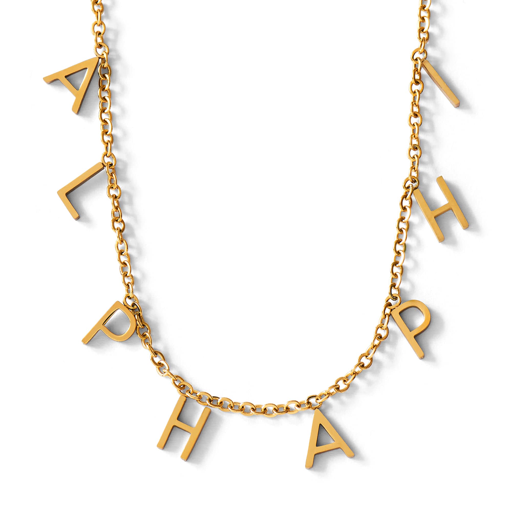 Sorority Shop Alpha Phi Necklace — AP Name Necklace, 18K Gold Plated Sorority Gifts Necklace, Long-Lasting Alpha Phi Gifts for Women