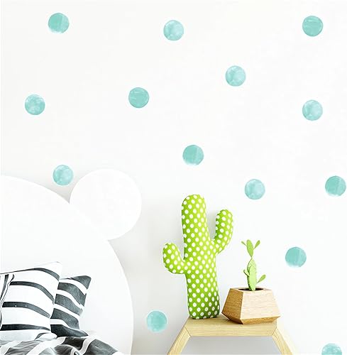 Miniatura 2 de 6 hojas de 72 calcomanías de pared de lunares verdes menta, acuarela verde menta, calcomanías de pared de arte circular, vinilo extraíble para