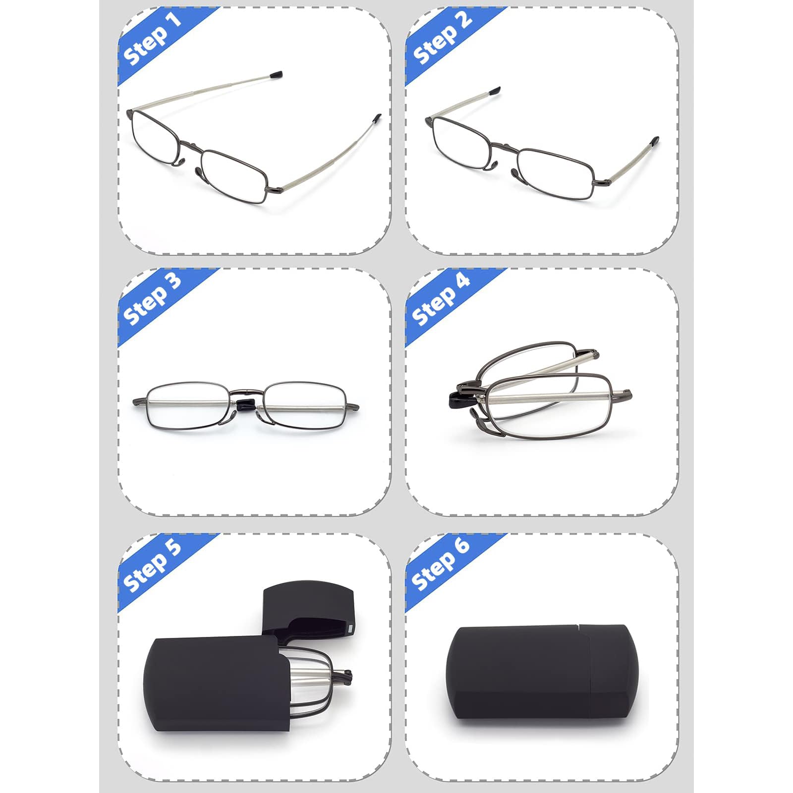HIGHLIKE Hard Cases Folding Reading Glasses, Pocket Wallet Purse, Compact Federringhalter, transparente Gläser
