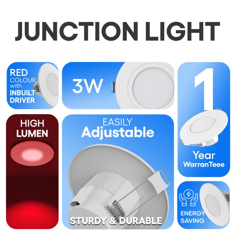 Image of elleys' ZIRA 3W LED Down Light (Red Light) Round Recessed Ceiling LED Light | Cut Out- 45 mm | BIS Certified & 4KV Surge Protection pop Lights for Ceiling (3W, Pack of 8)