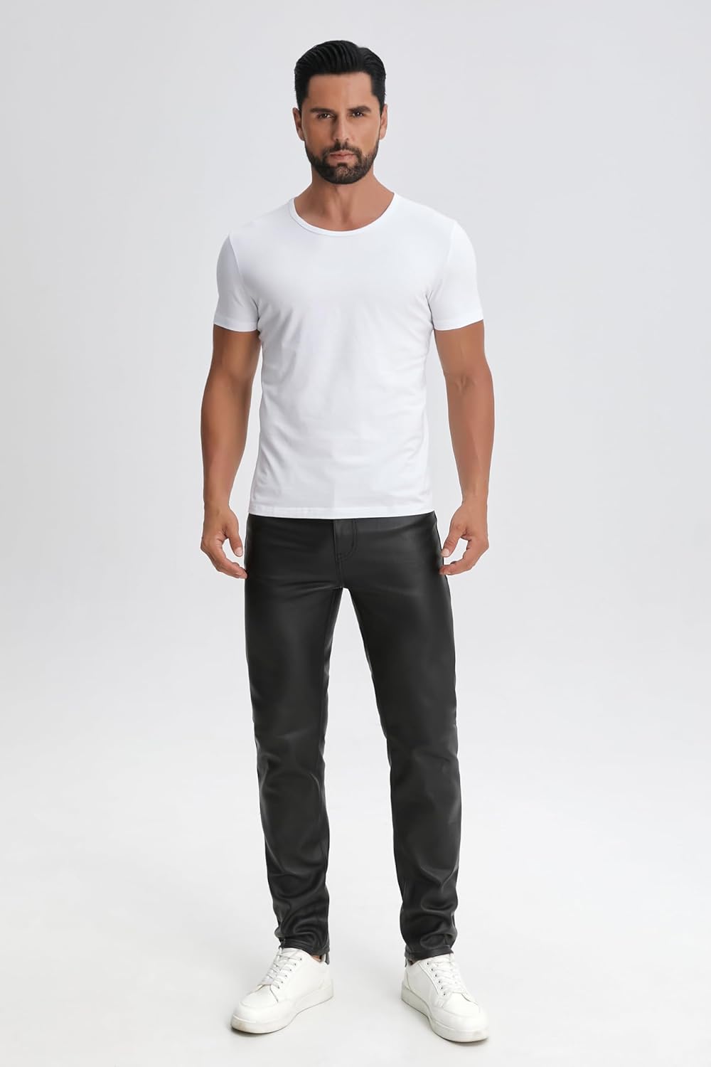 TEGIAS Mens Leather Pants Slim Fit Disco Jeans for Men Stretch - Image 5