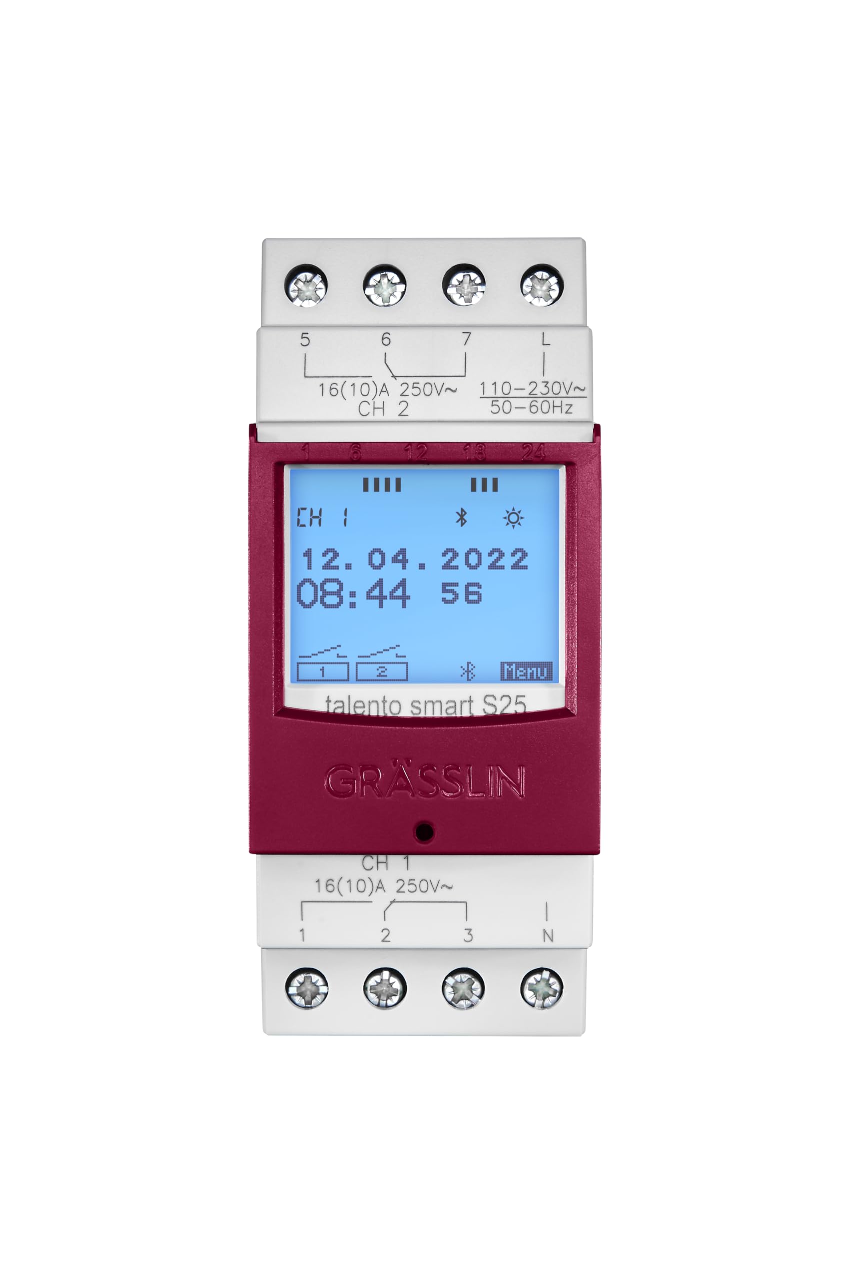 43.04.0001.1 talento smart S25 Digitale System-Astro-Zeitschaltuhr | erweiterbar auf 8 Kanäle (CE2), LAN-Erweiterung möglich, Hutschiene, Bluetooth/App, 2 Kanäle, Astro-/Wochen-/Jahresprogramm