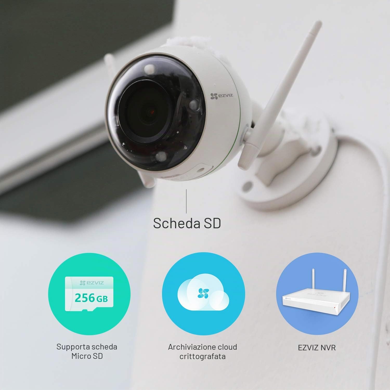 EZVIZ C3WN Telecamera WiFi Esterno 1080p Versione Videocamera Sorveglianza da Esterno con Visione Notturna Fino a 30M, Doppia Antenna Wi-Fi, Notifiche in Tempo Reale, IP66, Compatibile con Alexa