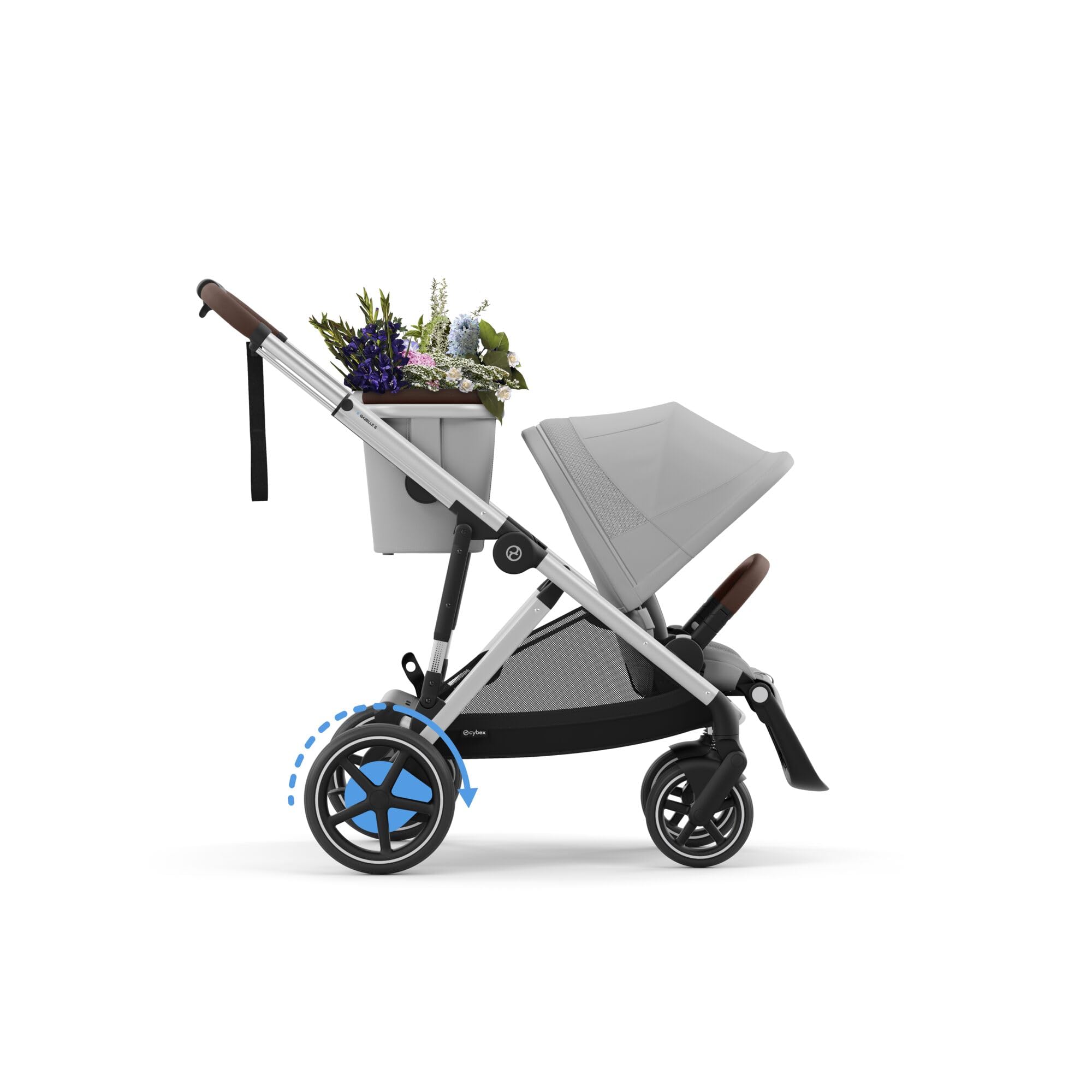 CYBEX Poussette Gold e-GAZELLE S, De la naissance à environ 4 ans, Max. 22 kg (mode simple) / 2x 22 kg (mode Duo), Système tout-en-1 avec propulsion électrique et 20+ configurations, Gris pierre