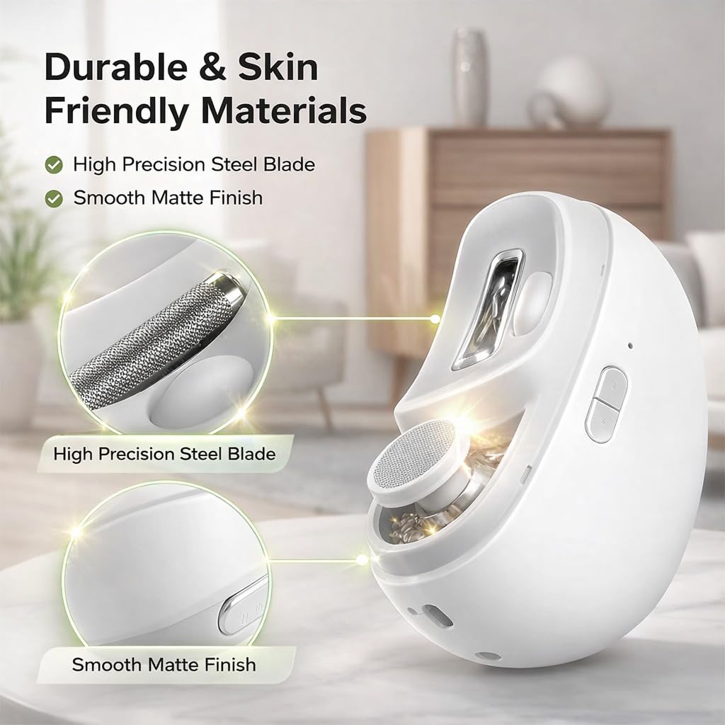 Electric Nail Clipper for Thick Nails, 2-in-1 Automatic Nail Trimmer & Polisher, 2-Speed Rechargeable Nail Clippers, Safe for Seniors & Adults, Built-in LED Light & Clipping Storage (White)