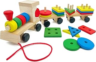 RHYOCIYE Wooden Sorting & Stacking Toy Shape Sorter Toys Kids Early Educational Toys Color Recognition Stacker Christmas B...