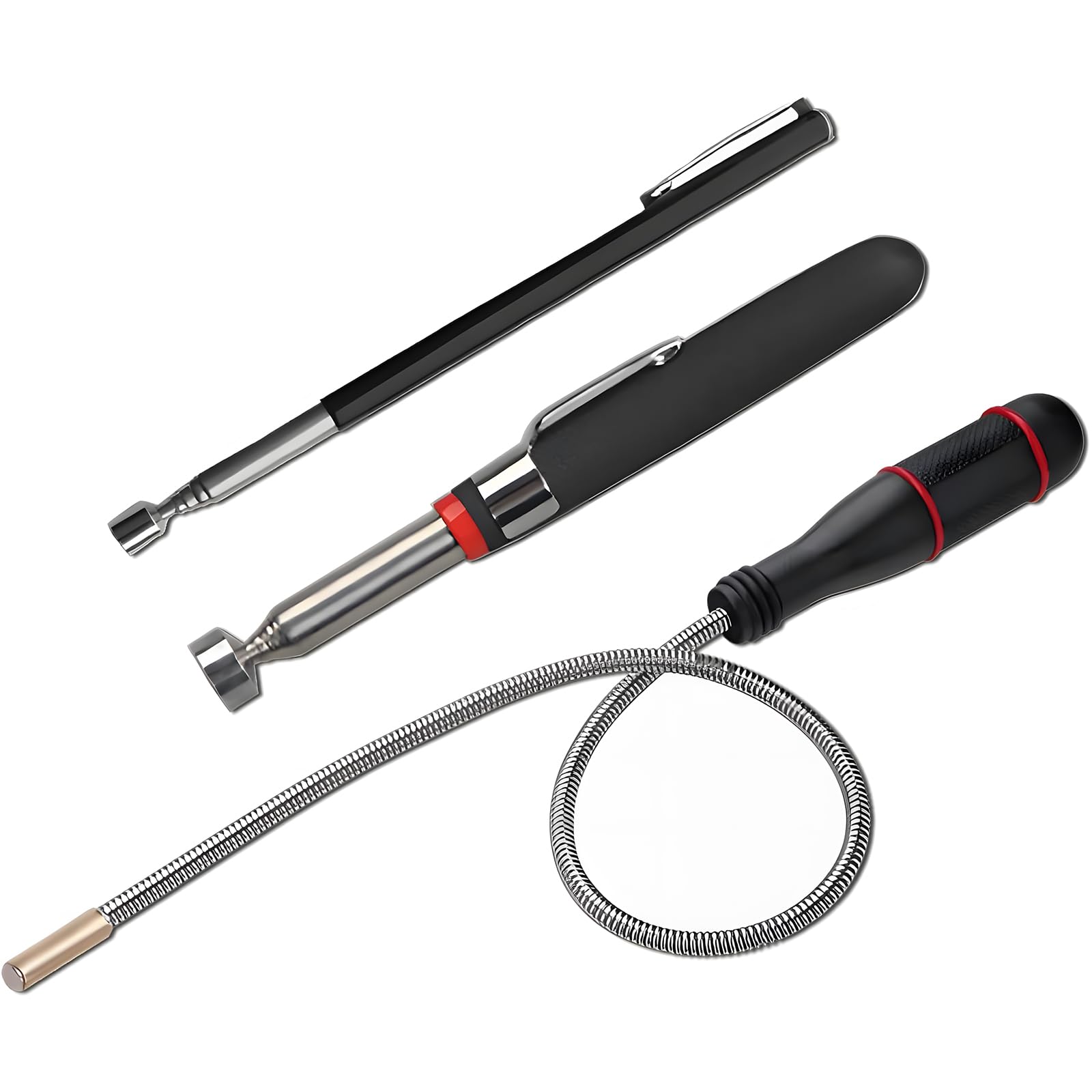 Foyscr 3-Pack Magnetic Pickup Tool Set - Handheld Telescoping Magnetic Retrieval Tools with Non-Slip Grip & Pocket Clip, Holds 1.5lb/3lb/5lb