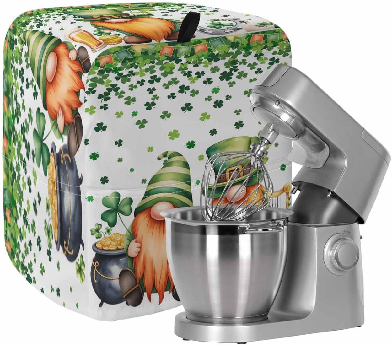 St. Patrick's Day Stand Mixer Cover with Storage Pocket, Waterproof Kitchen Mixer Covers, Lucky Shamrocks Harp Beer Spring Plants Kitchen Appliance Dust Cover Compatible with 5-8 Quart Mixers