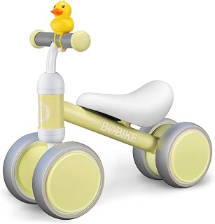Bobike Baby Balance Bike Toys for 12-36 Months Kids Toy Boy and Girls Gifts Toddler Best First Birthday Gift Children Walker No Pedal Infant 4 Wheels Bicycle (Classic, Macaron Yellow)