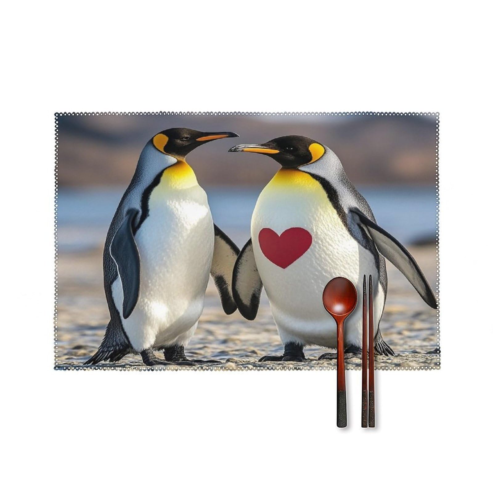 Fodpand Style Penguin With Heart Placemats Set Of 4 Place Mats Table Mats