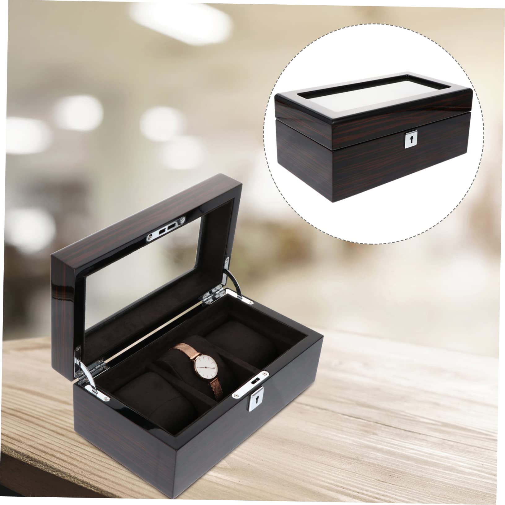 SOIMISS Holz Uhrenbox Mit Klavierlackoptik 3 Fächer Abschließbarer Schmuckaufbewahrungs Organizer Für Uhren Schmuck Geeignet Für Heimgebrauch Und Reisen