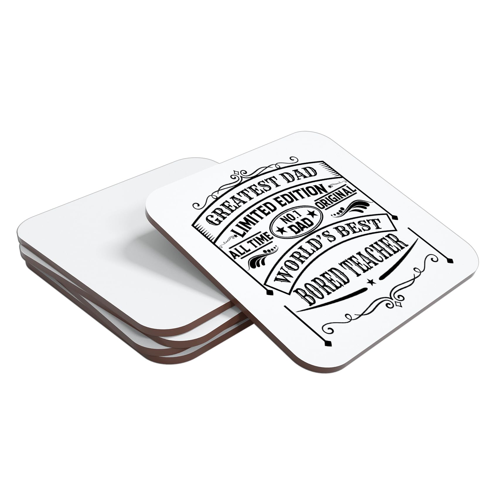 Greatest Dad Worlds Best Bored Teacher Vintage Style Limited Edition Coaster Unique Fun Fathers Gift - Made in UK