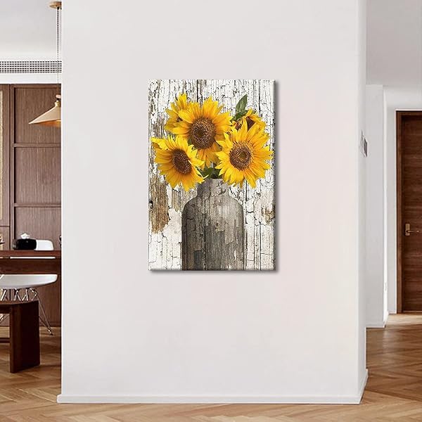 TISHIRON Canvas Wall Art for Home Decor Modern Bathroom Office Wall Decor Paintings Yellow Sunflower Flowers Pictures Artwork Print Home Decor 12x8in - 4