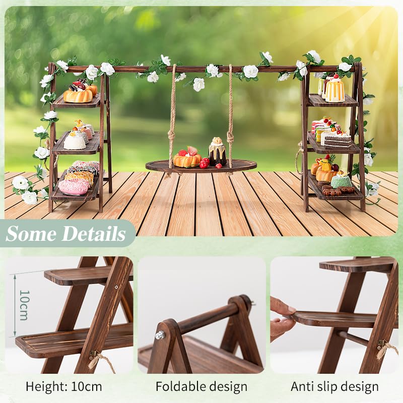 Présentoir à Cupcakes en Bois, présentoir à gâteaux 3 étages, étagère en d'acacia 3 étages en Bois pour Aliments, Structure Pliable - Pliable | pour Anniversaire, goûter, fête, Mariage