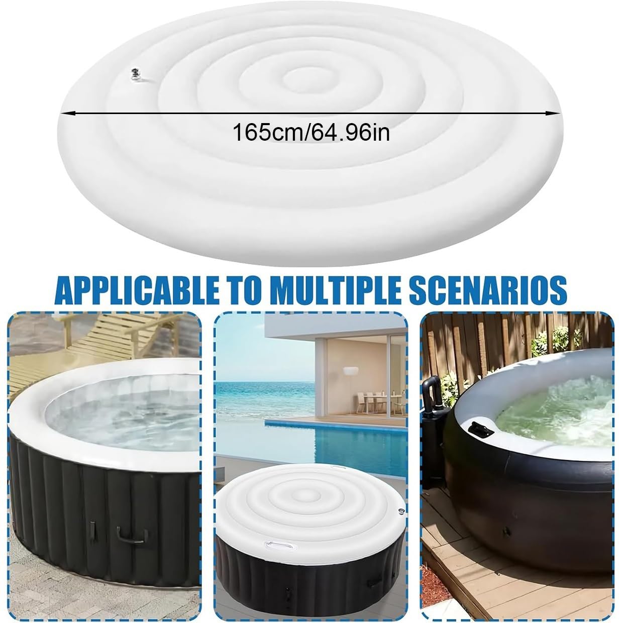Cubierta Inflable De PVC for SPA, Cubierta Redonda for Jacuzzi, Cubierta Inflable for Jacuzzi, Aislamiento Térmico Plegable for SPA, SPA Inflable Redondo for Exteriores(165cm)