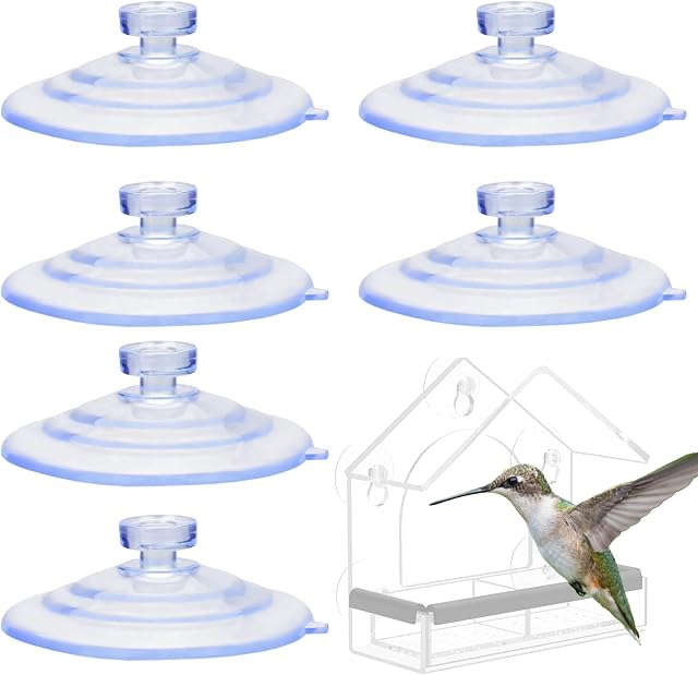 6-Pack Window Bird Feeder Suction Cups Replacement, 2.5 Inch/63mm Heavy Duty Clear Suction Cup Hangers without Nuts, Strong Grip Large Glass Window Suction Pads for Bird Houses, Feeders, Plants