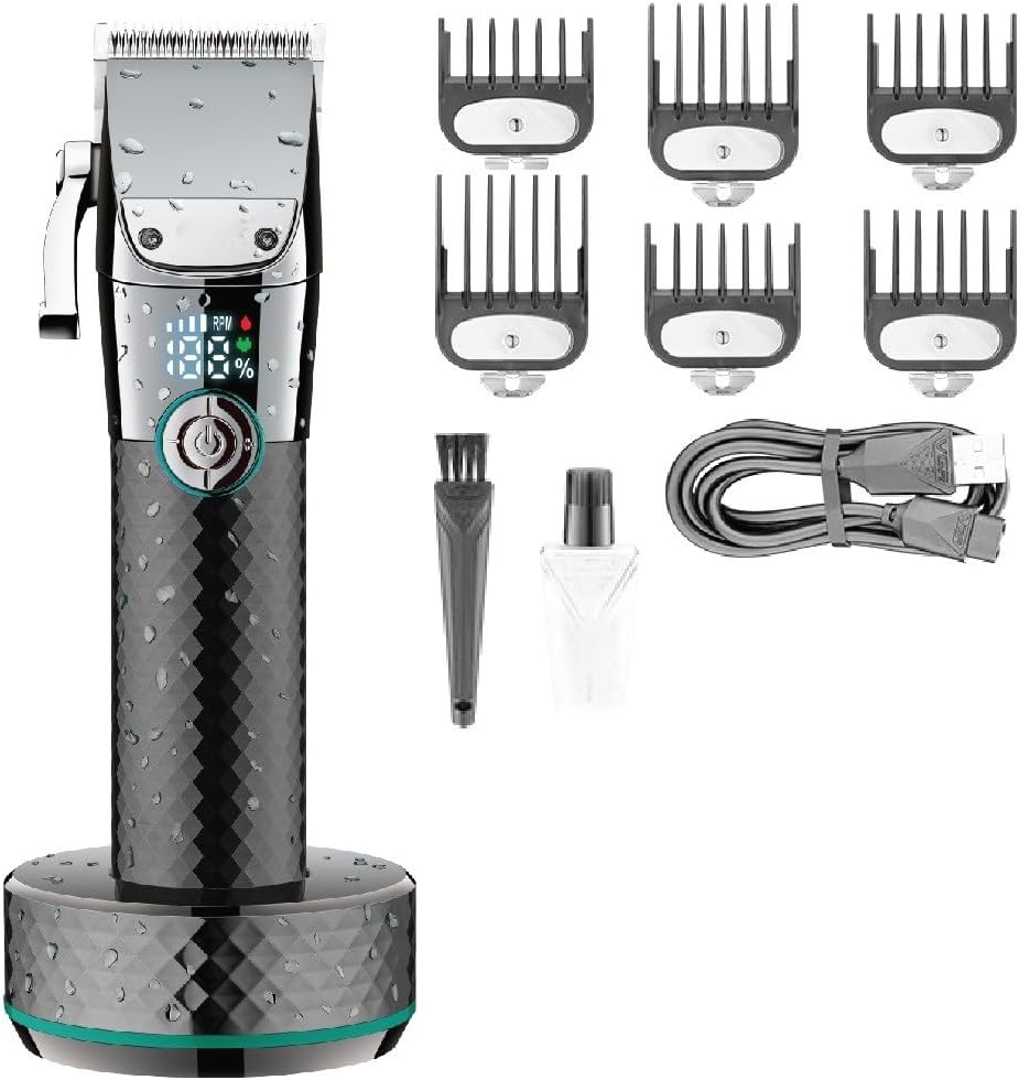 Hair Clippers for Men, Hair Trimmer Professional Hair Clipper Waterproof Hair Cutting Machine Cordless Barber Rechargeable Adjustable Trimmer(Green with Box)