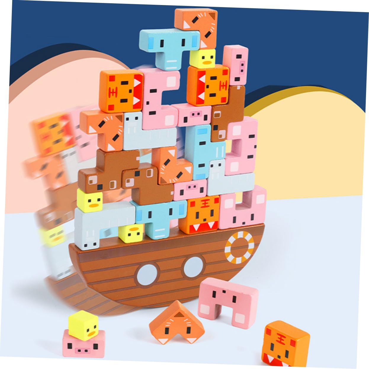 Giocattolo di Legno per Bambini Set di Blocchi Impilabili Educativi per Sviluppare Abilità Sociali e capacità Operative per Gioco Interattivo