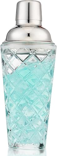 Kit de coctelera de cristal, 14.2 onzas de Martini Mocktail con tapa de acero metálico a prueba de fugas y colador para uso doméstico y carrito de