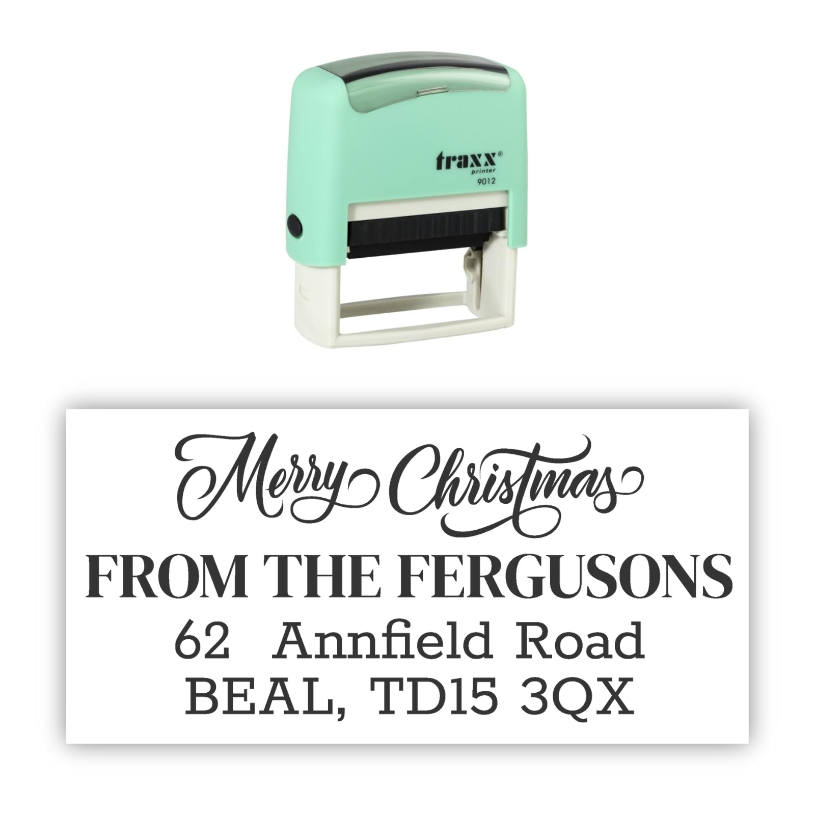 Traxx 9012 Personalised Christmas Self Inking Rubber Stamp - Merry Christmas with 3 Lines of Custom Text in Black Ink