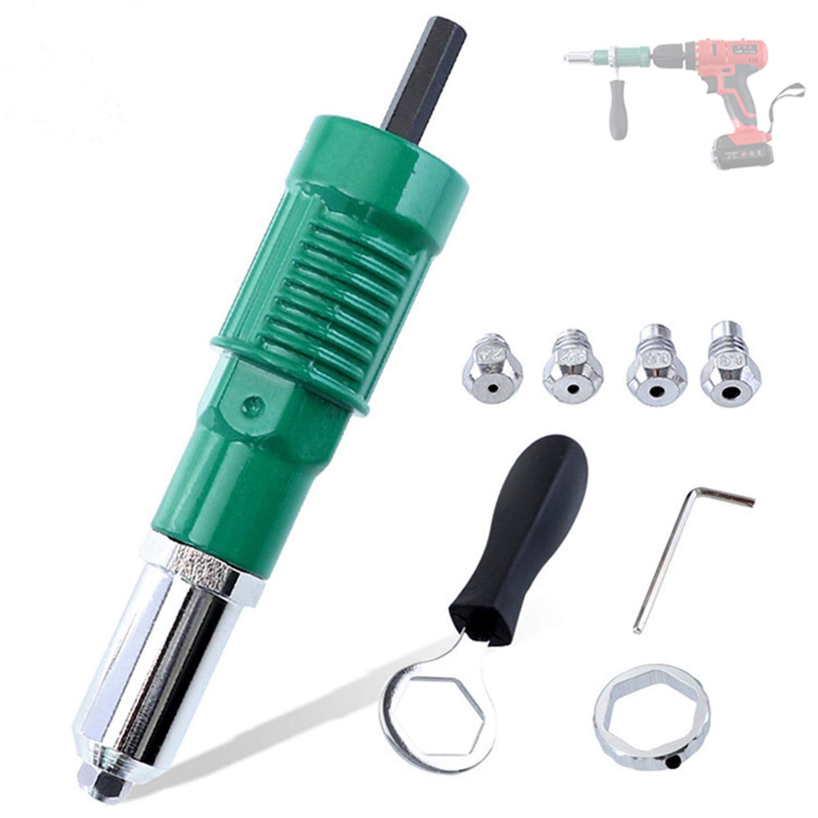 Adapter do nitów,Wiertarka elektryczna Narzędzie ręczne Pistolet do nitowania nakrętek,Adapter do nitonakrętek z chwytem sześciokątnym,Średnica nitu 2,4-4,8 mm