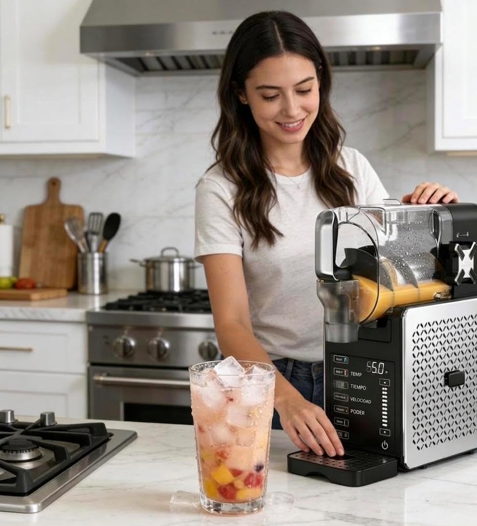 Máquina para Hacer Granizados 1.9L – 200W Máquina de Helados con 5 Programas, Máquina Slushie con Mantenimiento de Frío 12h, Autolimpieza y Bandeja de Goteo 400ml, para Cócteles y Batidos