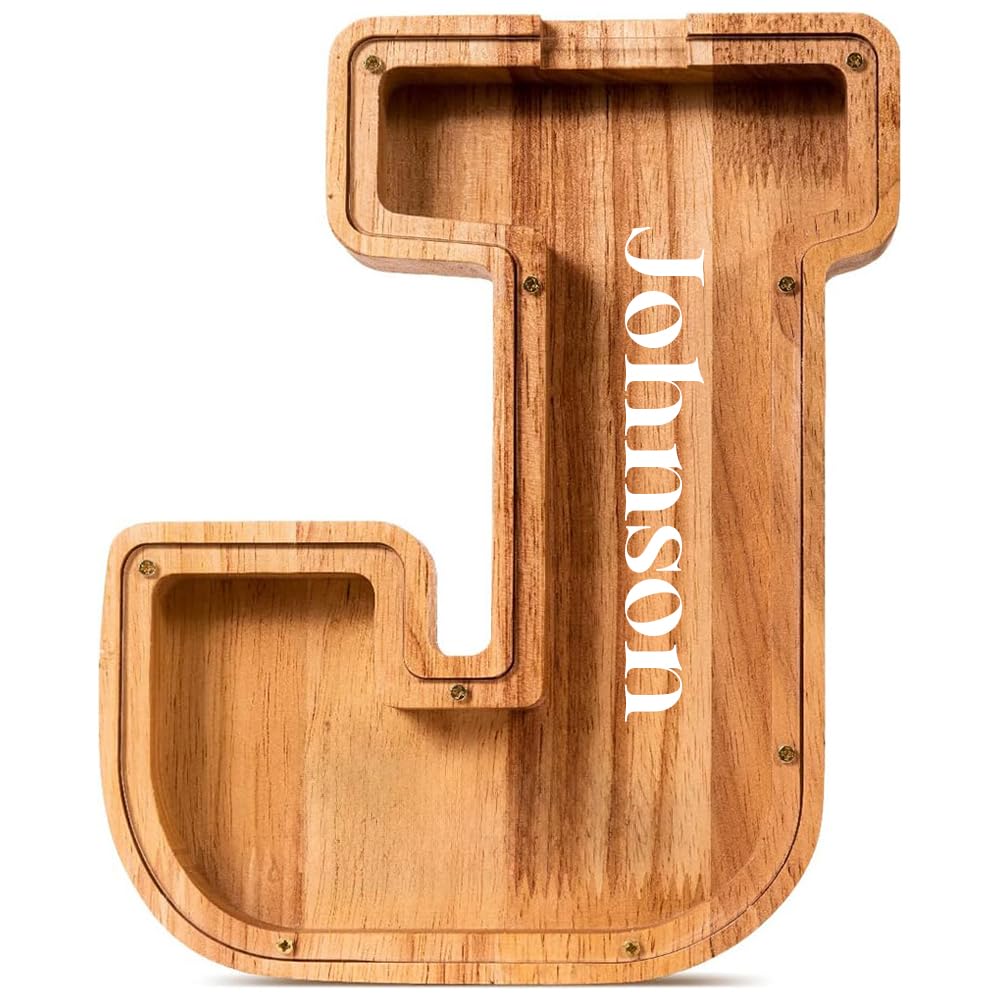 Personalized Kids Piggy Bank,Piggy Bank for Kids Boys Girls,Wooden Large Letter Unbreakable Coin Bank Fun Gifts for Birthday, Christmas, Festival,