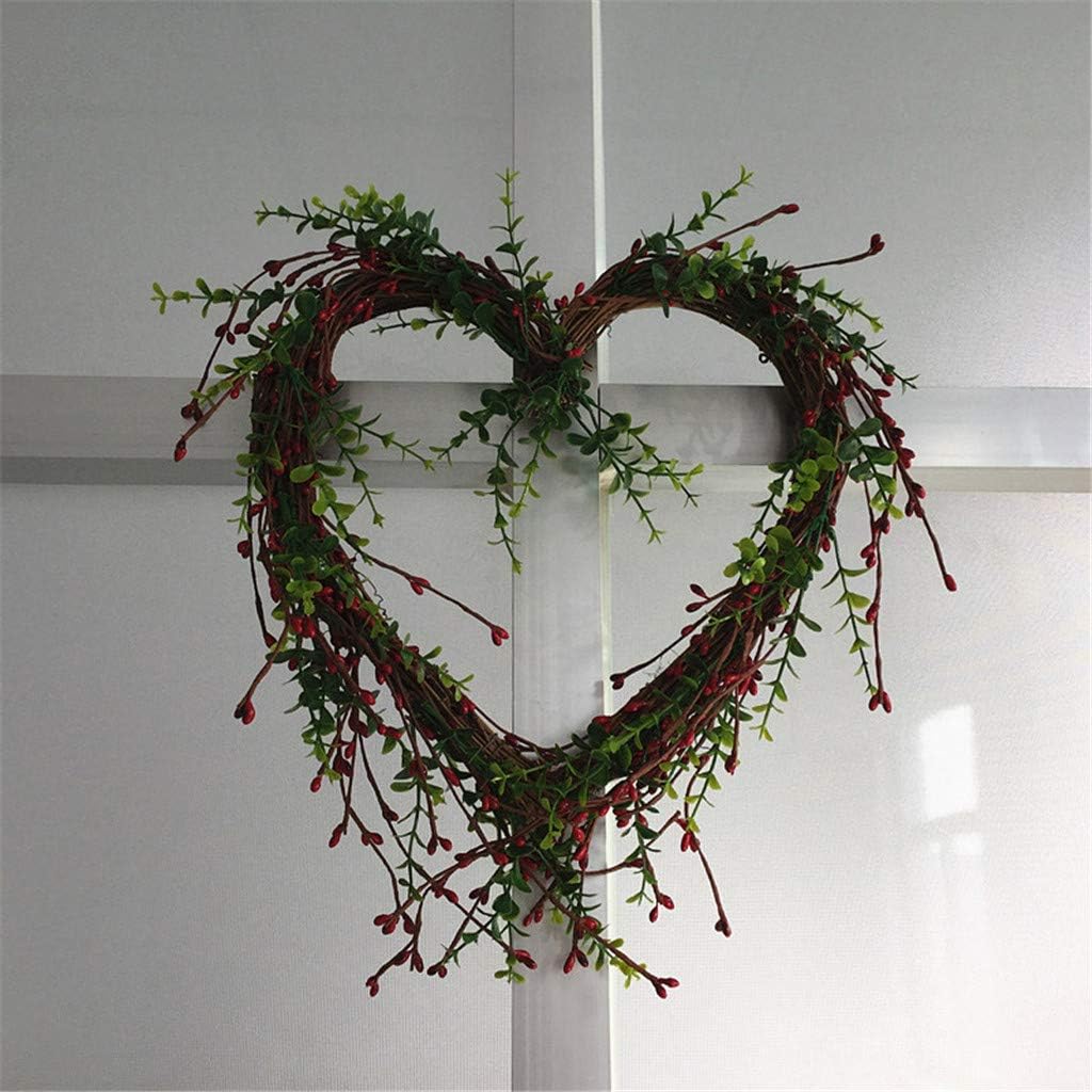 Artificial Flowers Heart-Shaped Berries Wreath Outdoor for Front Door Décor