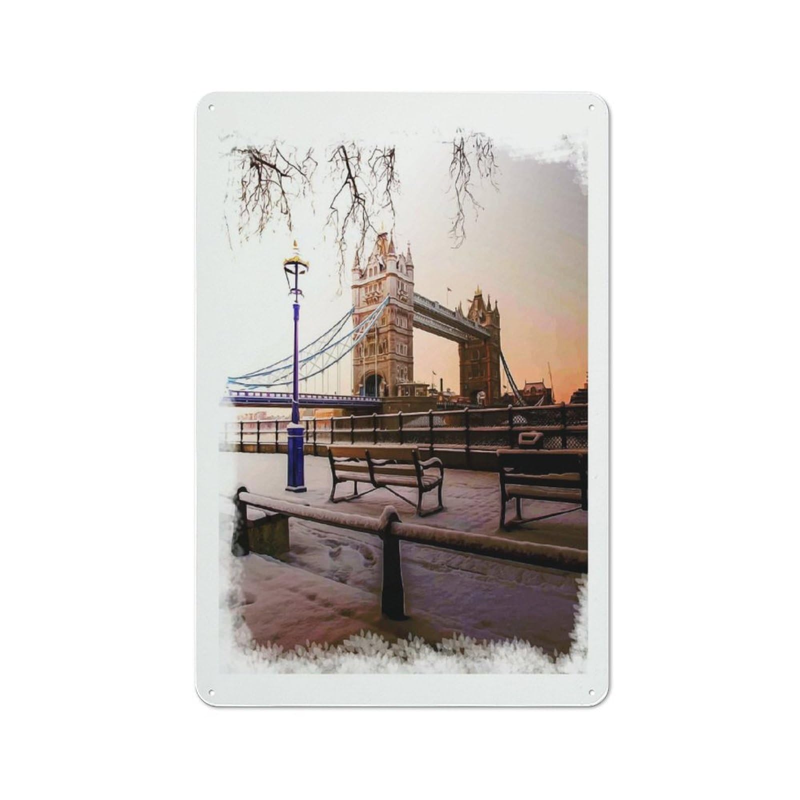 Junmoney London Snow Retro Tin Wall Plaque 30X20cm For Home Office Or Studio, Wall Decoration For Home Offices And Studios
