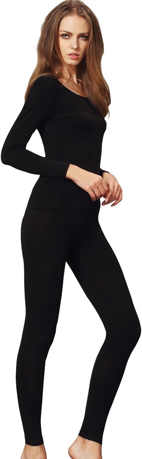 Women's Scoop Neck Top & Bottom Ultra Thin Thermal Underwear Set