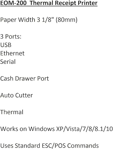 Miniatura 10 de EOM-POS Cajón de caja registradora resistente  impresora térmica de recibos 3150in  escáner de código de barras sin cable negro no apto para cuadrado