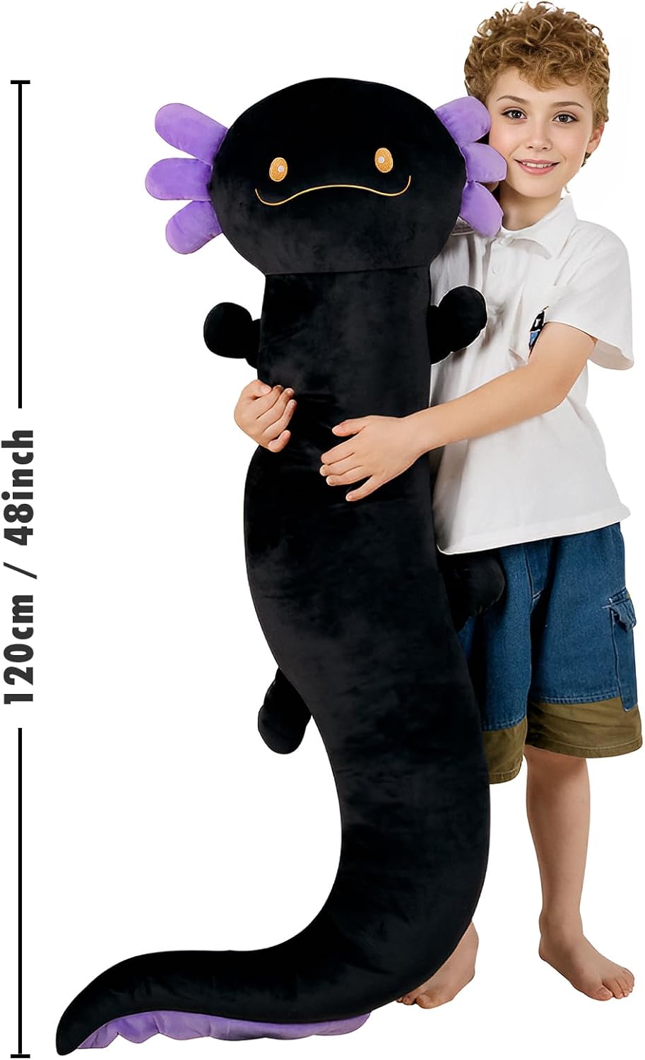 Axolotl 巨大ぬいぐるみ動物、大きな黒いアホロートルグローインザダーク蛍光ぬいぐるみ、ジャンボアホロートル抱き枕、子供、大人へ