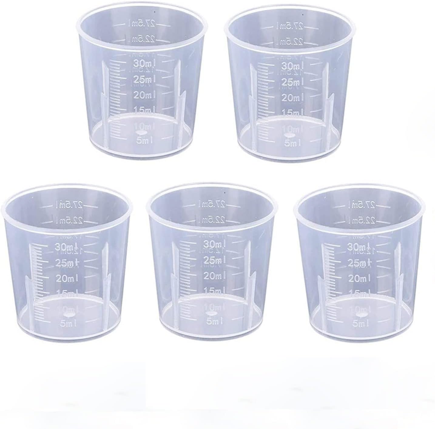 30ml Plastic Liquid Measuring Cups - Mini Clear Kitchen Medicine Cups Transparent Labs Graduated Beakers Baking Cooking Home Lab Measure Tool (5 Packs,1oz,Transparent)