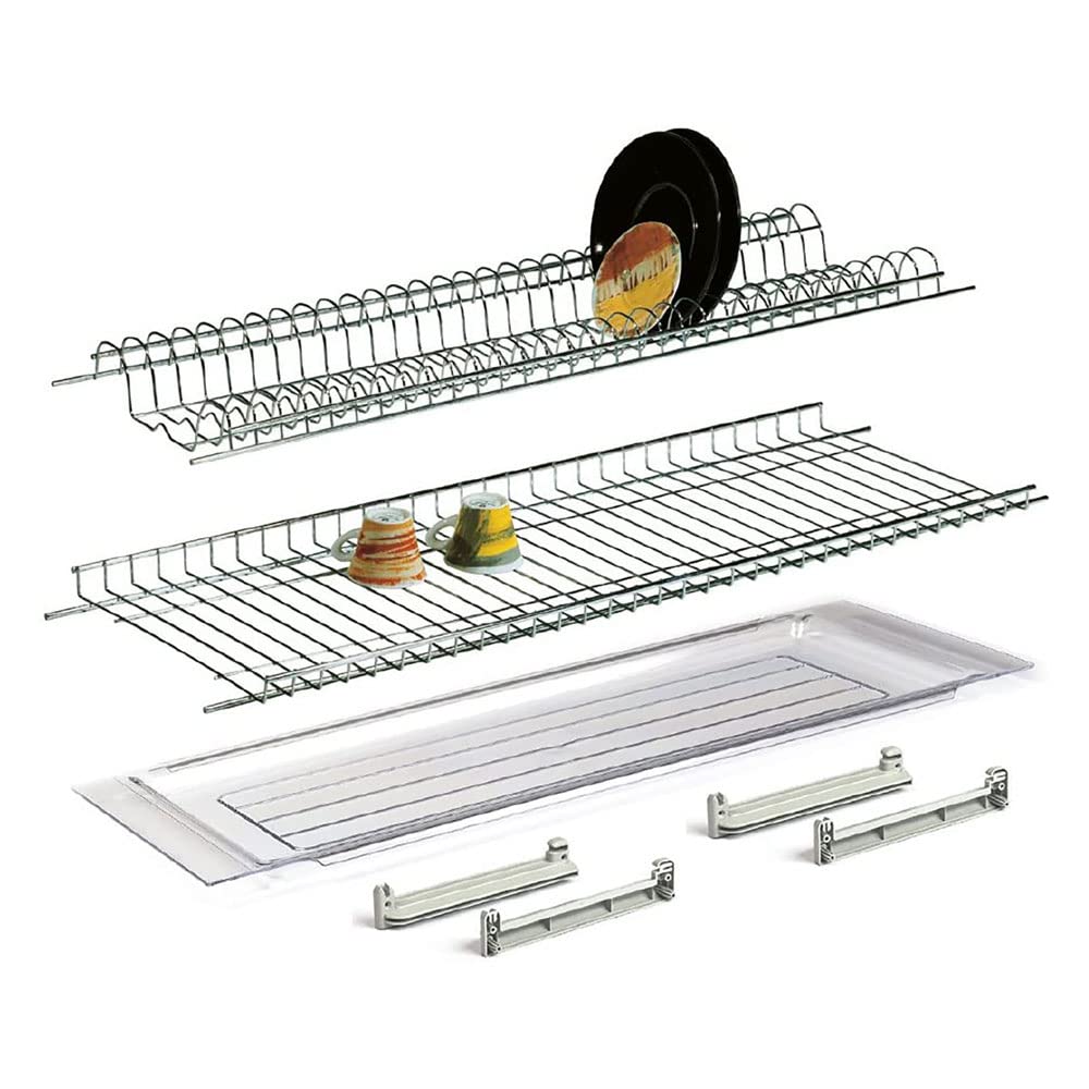 VI.TEL. Escurreplatos de acero cromado protegido con bandeja recogegotas (86 cm para armario de 90 cm) rejilla vasos
