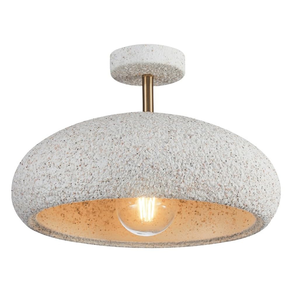 MESOVFCA Modern Semi Flush Mount Ceiling Light Resin Stone Texture E26 Base Lamp Wrought Iron Minimalist Lighting Fixture for Hallway Entryway Balcony Bedroom Foyer(White)