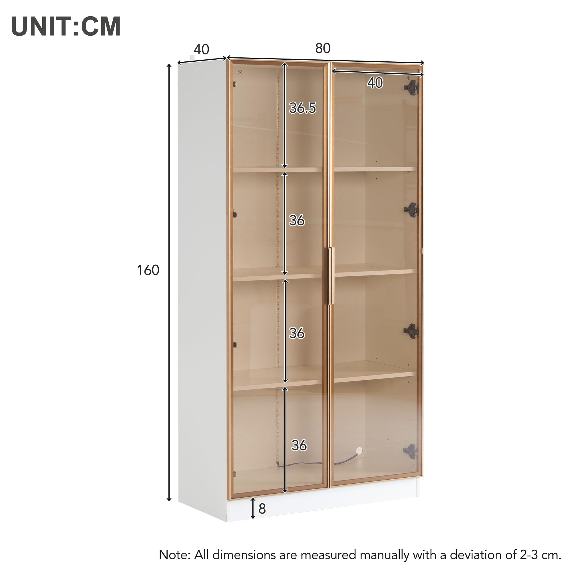 Lot de 2 vitrines en verre avec éclairage LED pour salon, avec portes en verre, panneaux de particules, blanc/platine, 80 x 40 x 160 cm + 70 x 35 x 150 cm