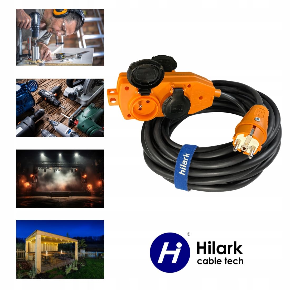 Hilark Cable Tech Rallonge en PVC H05VV-F 3x1,5 25m avec RÉPARTITEUR Orange
