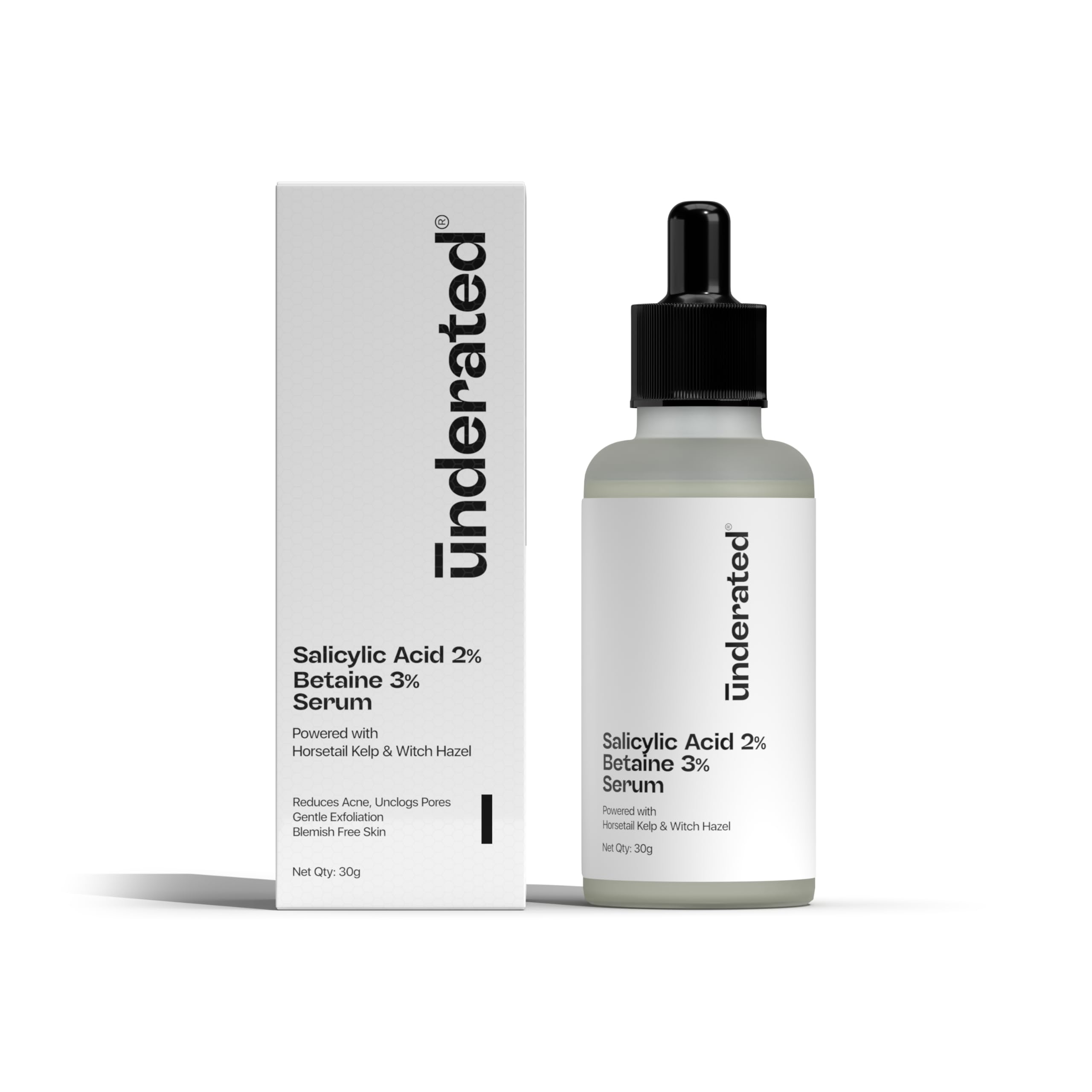 Underated Salicylic Acid Face Serum 2% with 3% Betaine | Acne & Breakout Control Serum | Unclogs Pores, Reduces Blackheads & Excess Oil | Hydrating Formula | 30gm