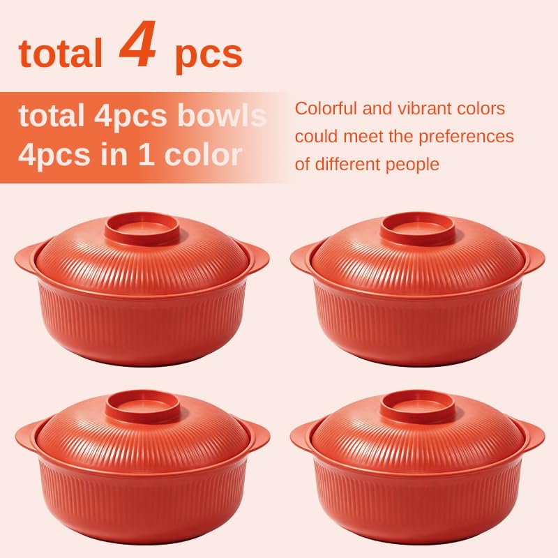 Image of Orange 40oz Cereal Bowls with lid set of 4,Microwave Safe,Family&Camping | Unbreakable,Lightweight,BPA-free Plastic bowls stackable and clean easily in the dishwasher,ideal for soup, kids and travel