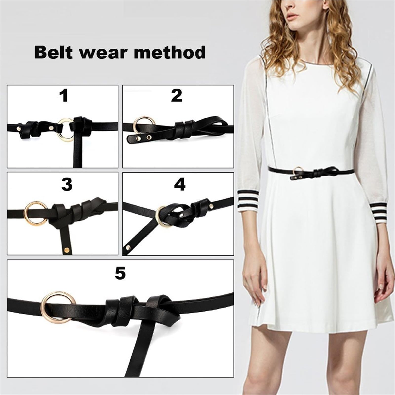 Ceinture Ceintures à nœuds en cuir réglables for femmes, ceinture de taille couleur unie