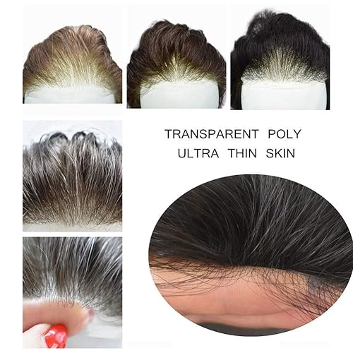 Miniatura 5 de Tupé de piel ultrafina para hombres, sistemas de reemplazo de piezas de cabello humano real, 0.002 in, todo el bucle en V invisible para hombre,