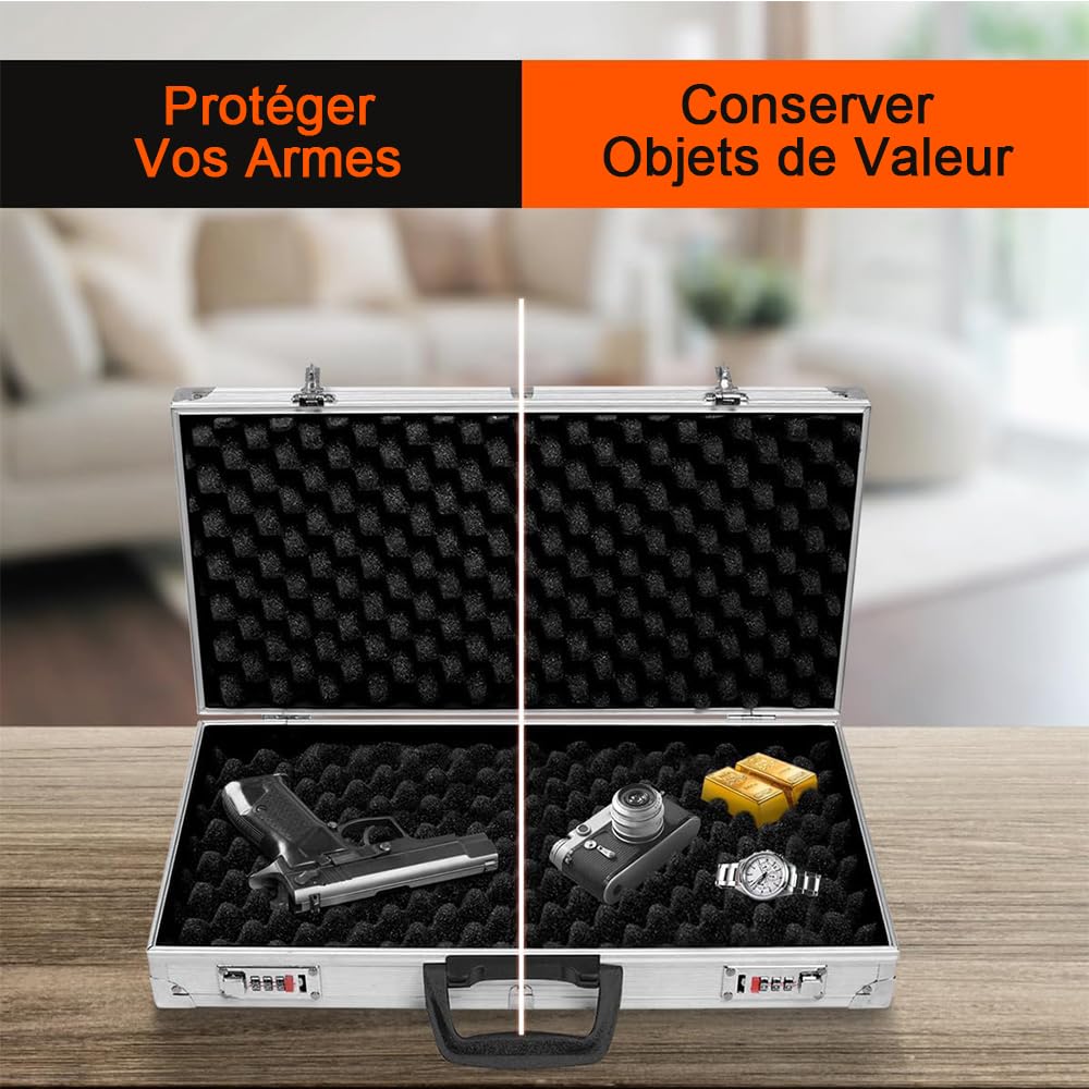 SOARS Mallette pour Arme, Malette Outils 47 X 25 X 8,3 CM en Aluminium, Verrouillable avec Serrure à Combinaison, Mousse Amovible, Poignée Ergonomique, Valise pour Pistolet Airsoft, Accessoires