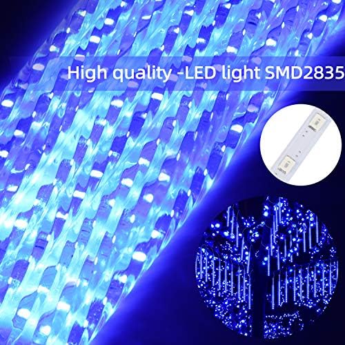 GPODER Shower Rain Lights 30CM, 8 Waterproof Spiral Tubes Meteor Lights, 288 LEDs Rain Lights for Christmas Outdoor Garden House Window Xmas Tree Decoration(Blue)