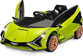 COSTWAY 12V Kids Electric Ride on Car with Remote Control, LED Lights, MP3, Music, Spring Suspension, Licensed Lamborghini Battery Powered Toy Vehicle for Boys and Girls (Green)