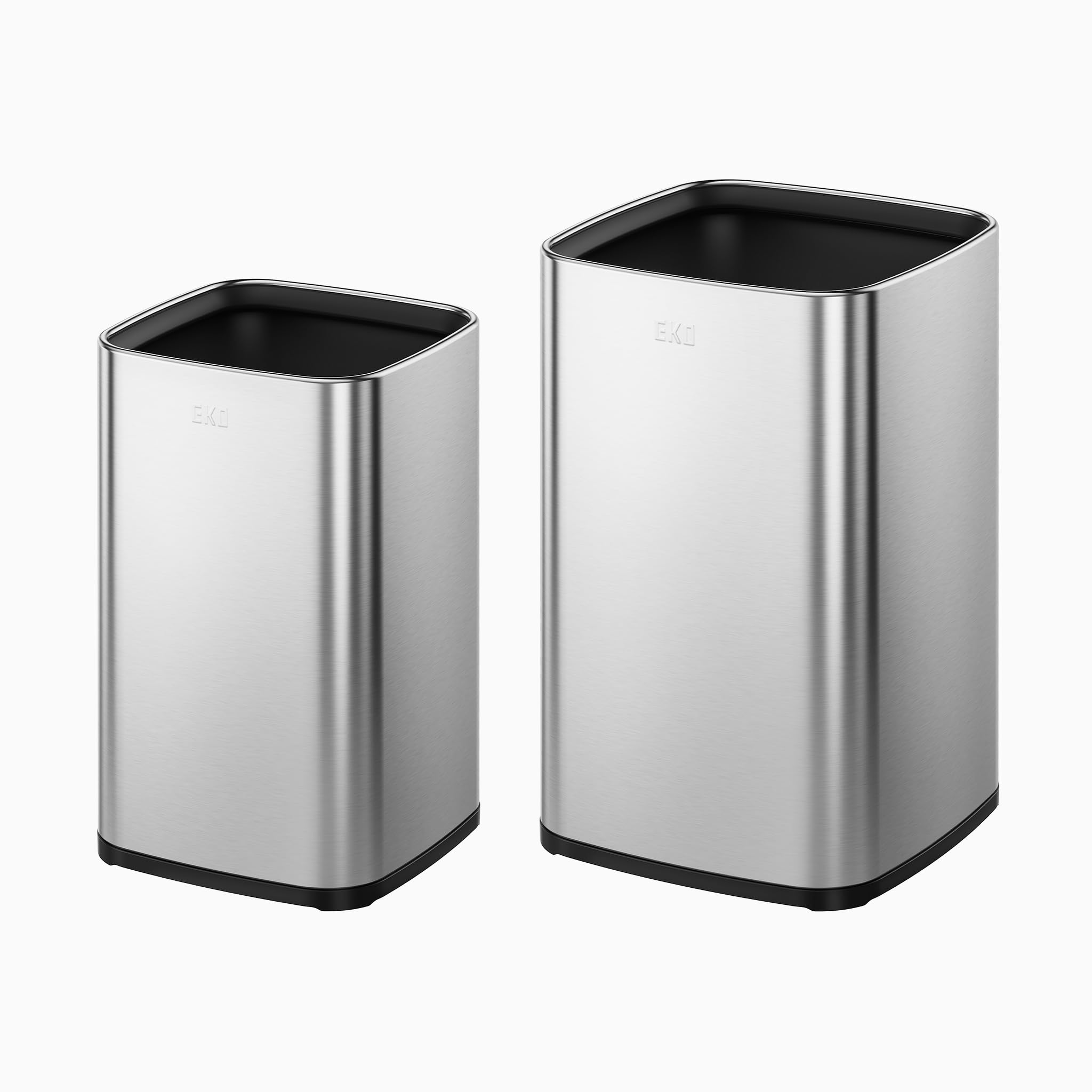 EKO Lot de 2 poubelles carrées sans couvercle avec panier intérieur amovible, petite poubelle carrée de 5 + 10 litres pour cuisine, salle de bains, bureau, maison (acier inoxydable)