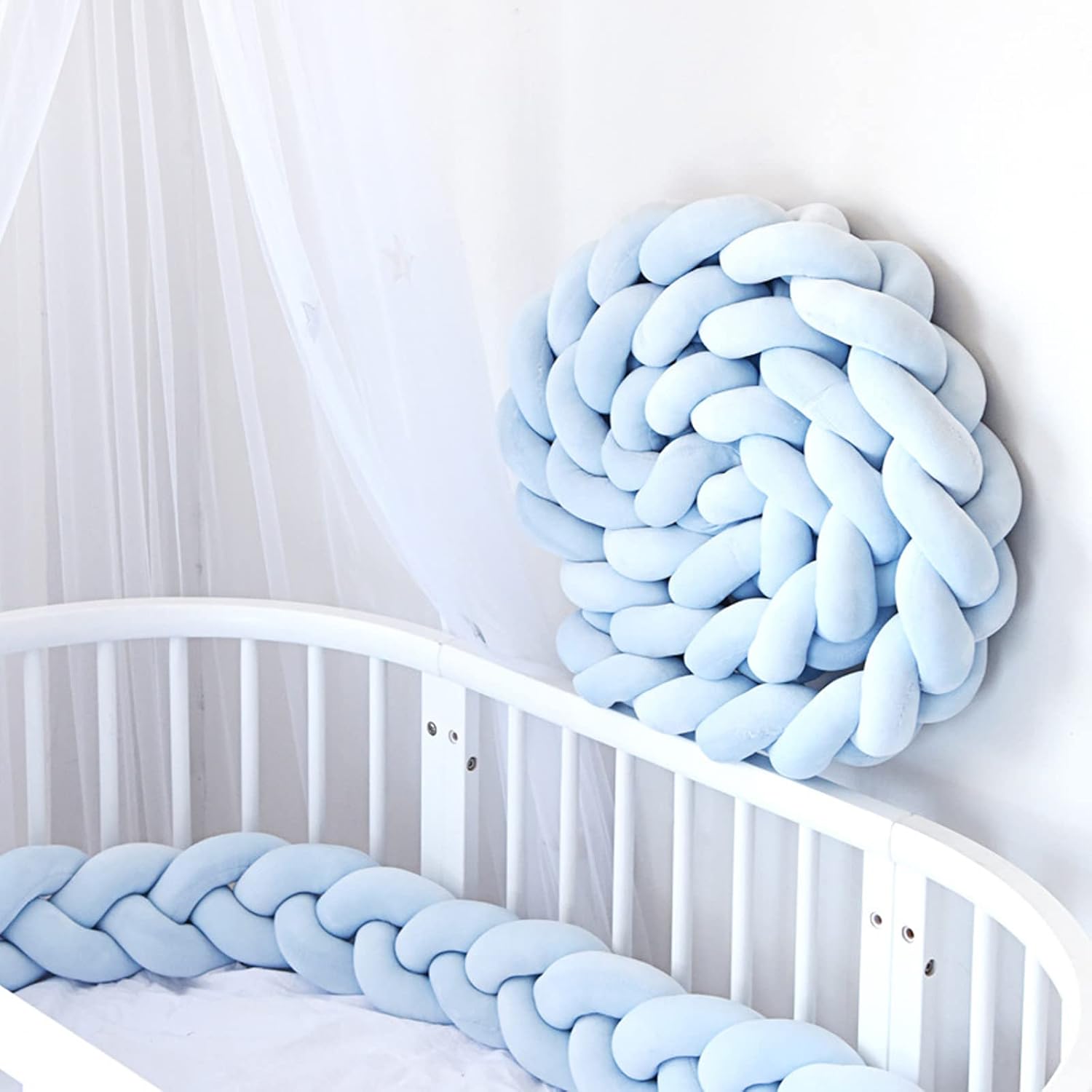 LOVEXIN Protector Cuna Trenzado Trenza para Cuna 3 Hilos Cojines Chichonera Trenzada Almohada Anudada Larga con Forma Serpiente Decoración Cojines Infantiles,A10,1.5M