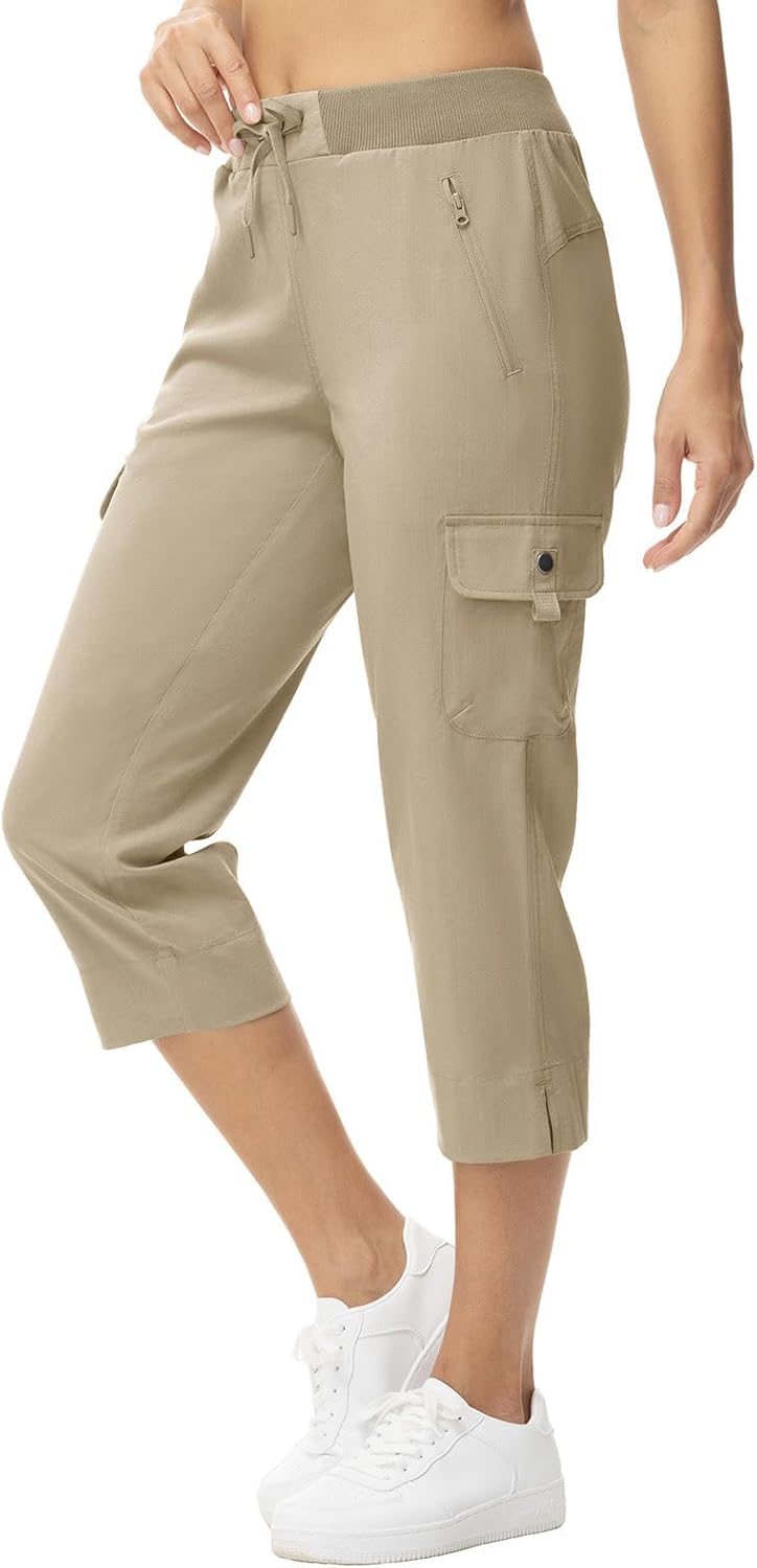 YSENTO Womens Cargo Capri Pants with Pockets Summer Bottoms Lightweight Quick Dry Hiking Athletic Joggers